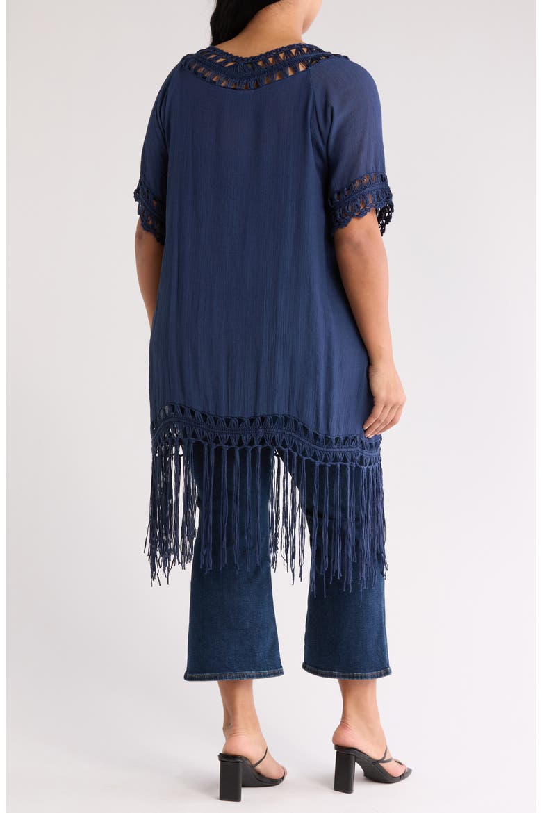 Crochet Trim Fringe Hem Duster, Alternate, color, NAVY