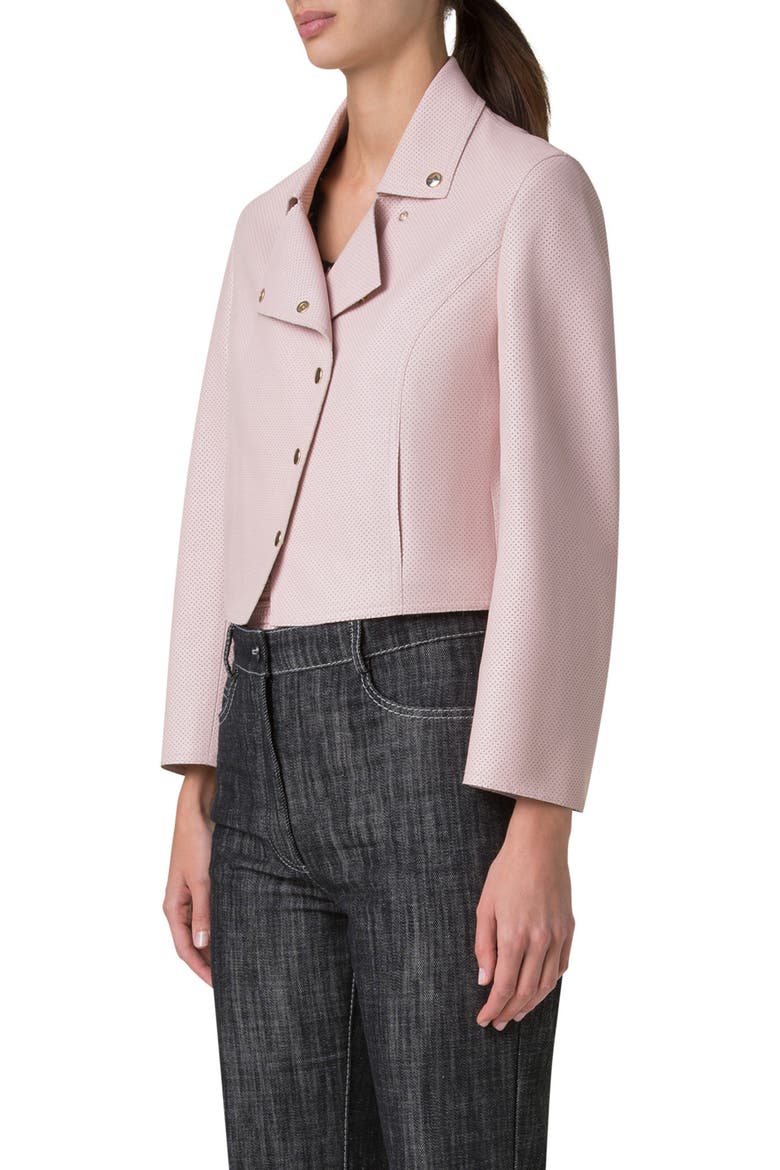 Pin Dot Lambskin Leather Snap Jacket, Alternate, color, ROSE