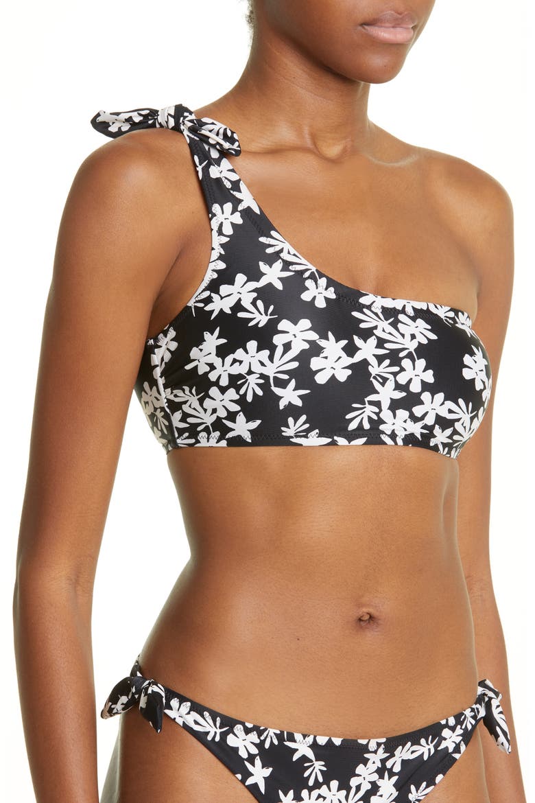 Sea Floral One-Shoulder Bikini Top, Alternate, color, BLACK