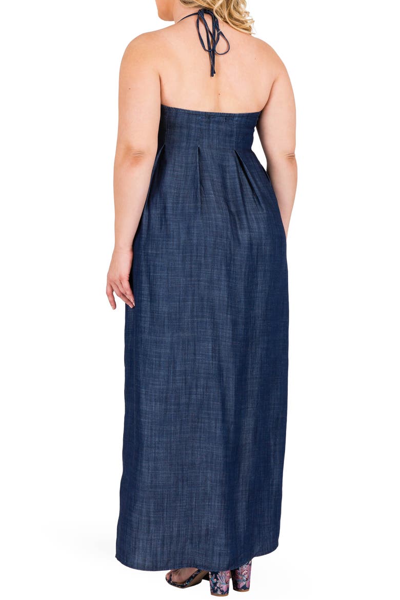 Maui Maxi Chambray Halter Dress, Alternate, color, DARK BLUE