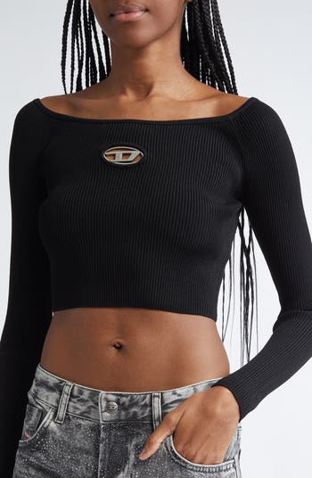 Tシャツ・カットソー DIESEL BLACK TOP CROPPED M-VERA-LS Women's Off-the-shoulder top in ribbed knit | Multicolor