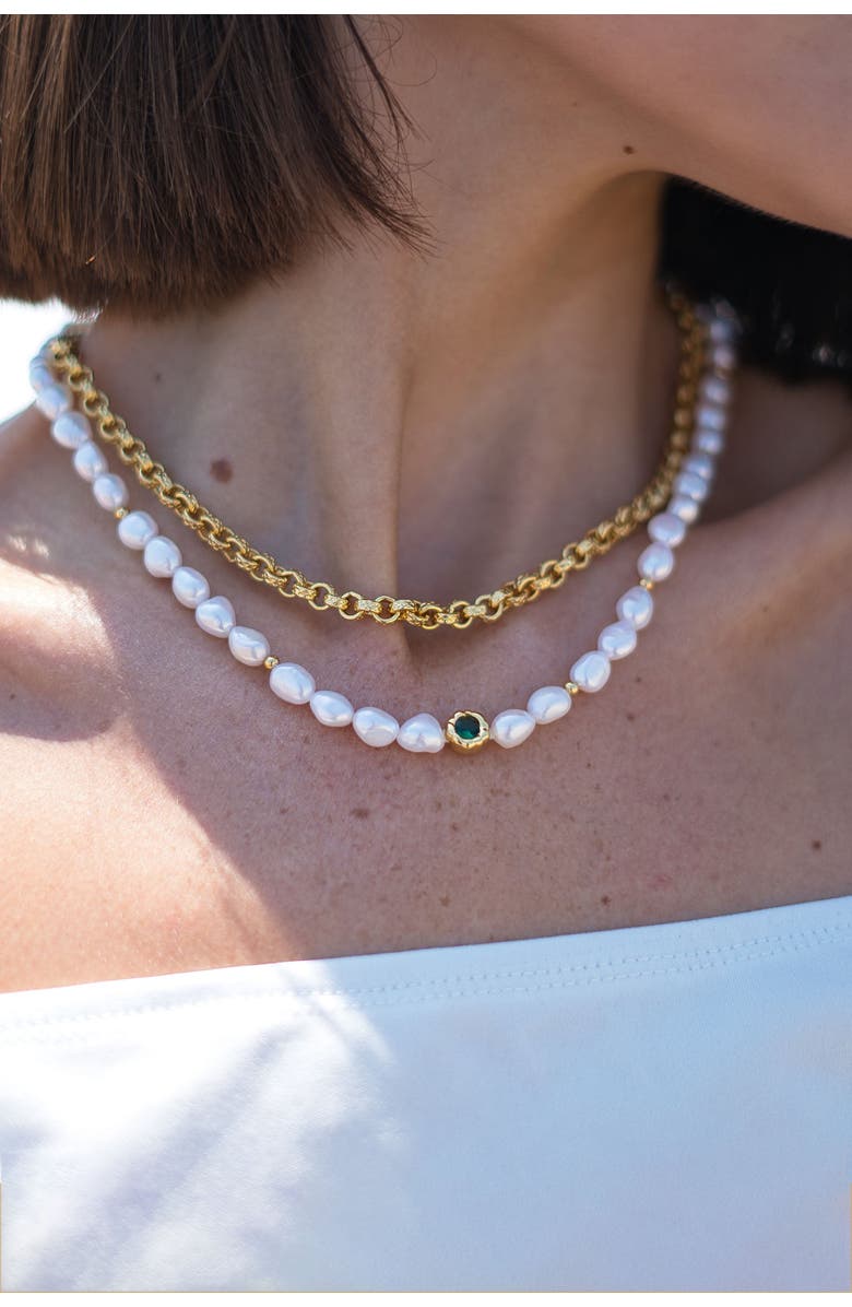 Classicharms Ella Freshwater Pearl Necklace Set, Alternate, color, Gold/Green