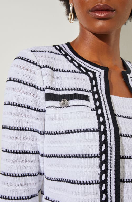 Ming Wang Stripe Cardigan In White