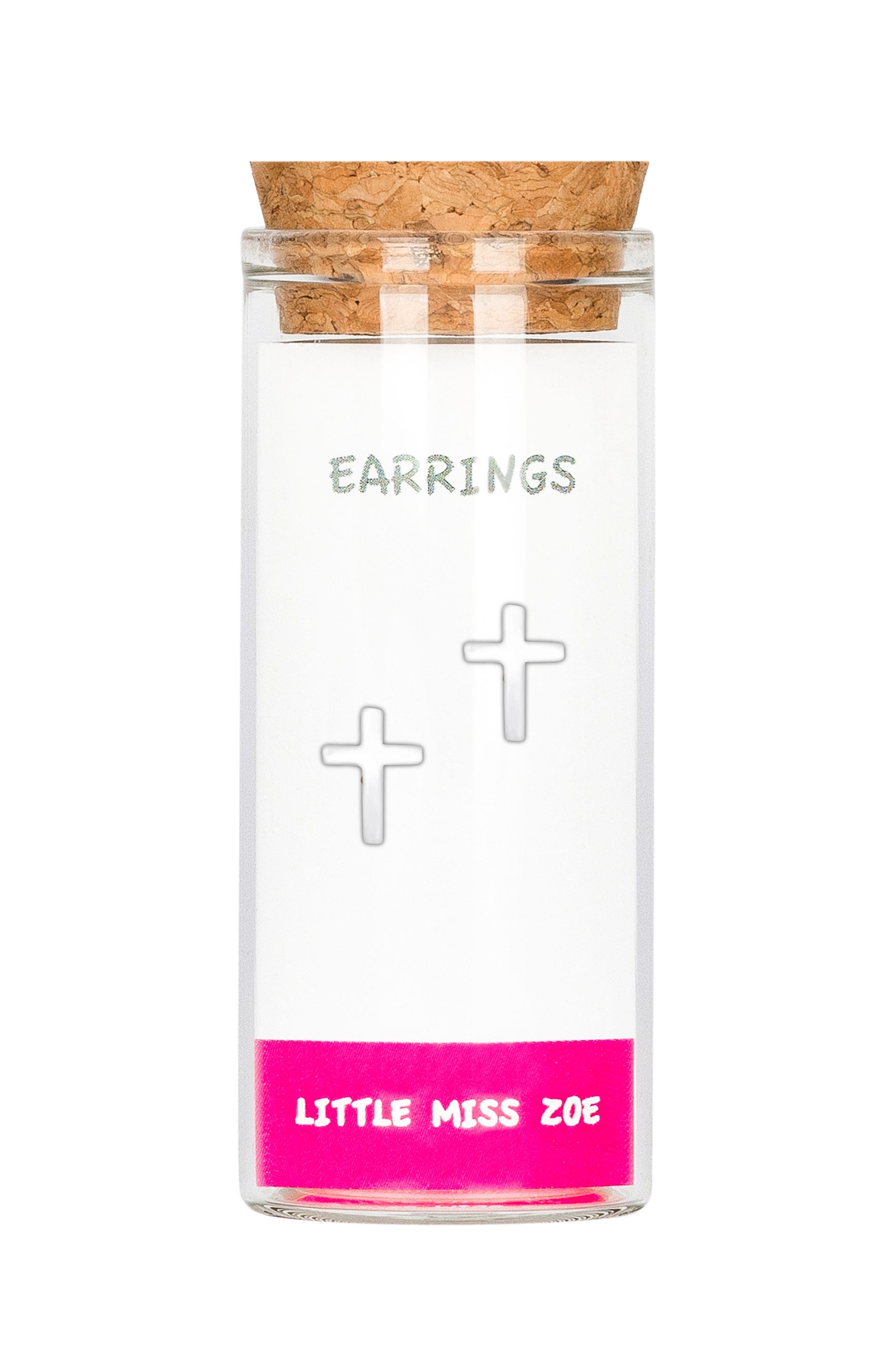 Little Miss Zoe Cross Stud Earrings in Silver 