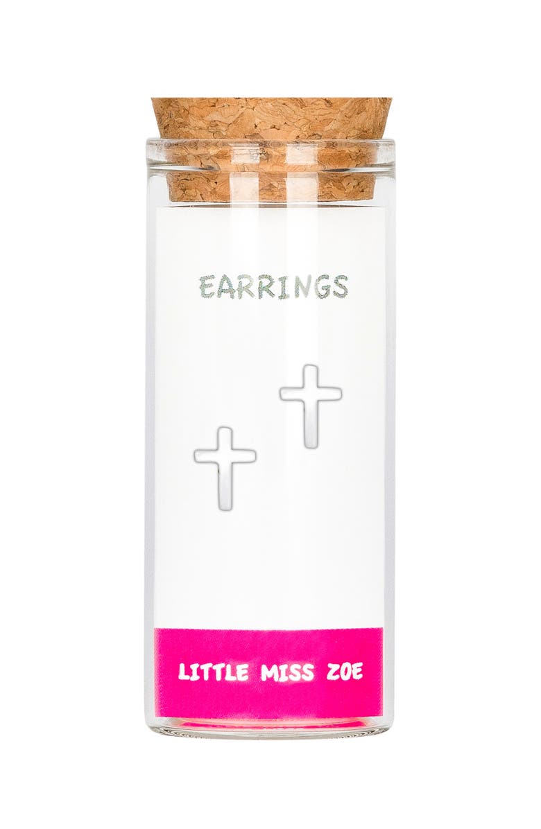Little Miss Zoe Cross Stud Earrings, Main, color, Silver