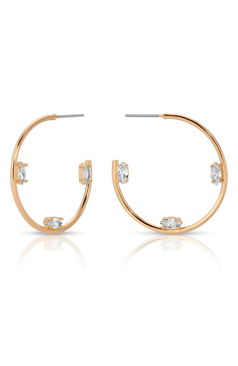Ettika Dainty Cubic Zirconia Hoop Earrings, Alternate, color, Gold