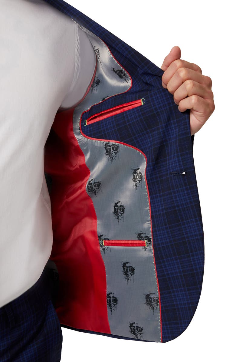 Twisted Tailor Barlow Slim Fit Navy Plaid Suit Jacket, Alternate, color, 