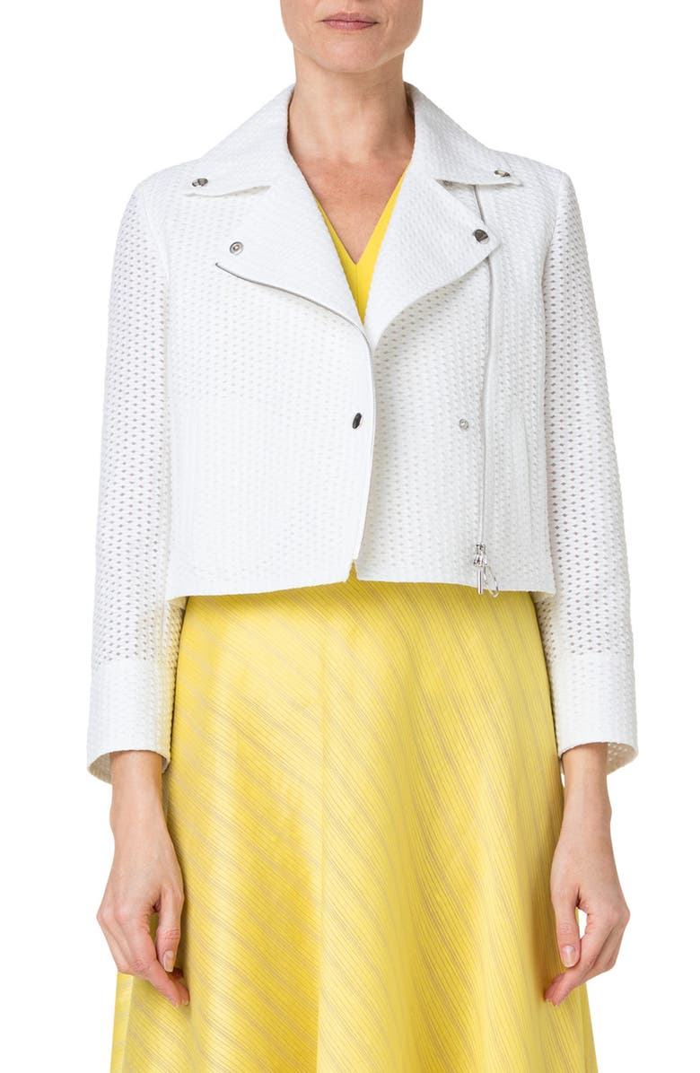Akris punto Cotton Blend Mesh Moto Jacket, Main, color, 