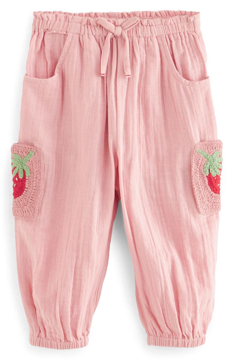 NEXT Kids' Strawberry Crochet Accent Cotton Drawstring Pants, Main, color,