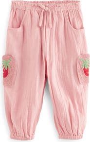 NEXT Kids' Strawberry Crochet Accent Cotton Drawstring Pants