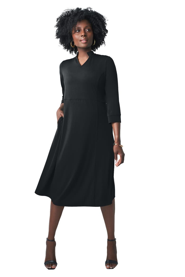 V Neck Midi Dress, Main, color, BLACK