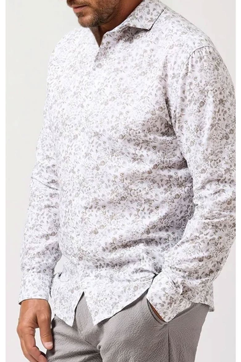 Linen Floral Print LS Button-Up Shirt, Alternate, color, Beige