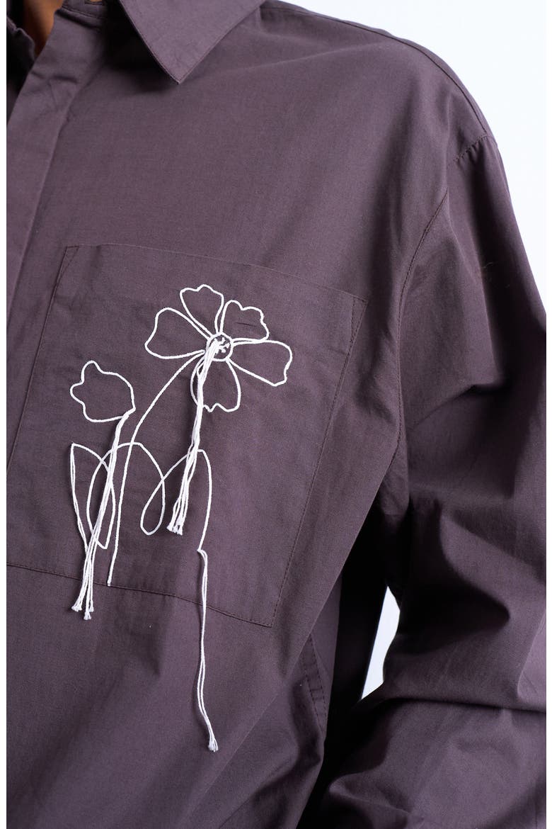 Floral Rope Embroidered Poplin Button-Up Shirt, Alternate, color, BROWN