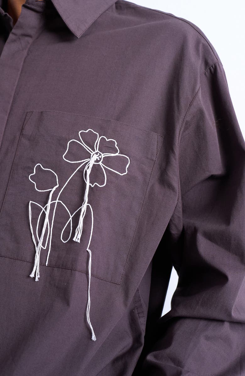 Topman Floral Rope Embroidered Poplin Button-Up Shirt, Alternate, color, Brown