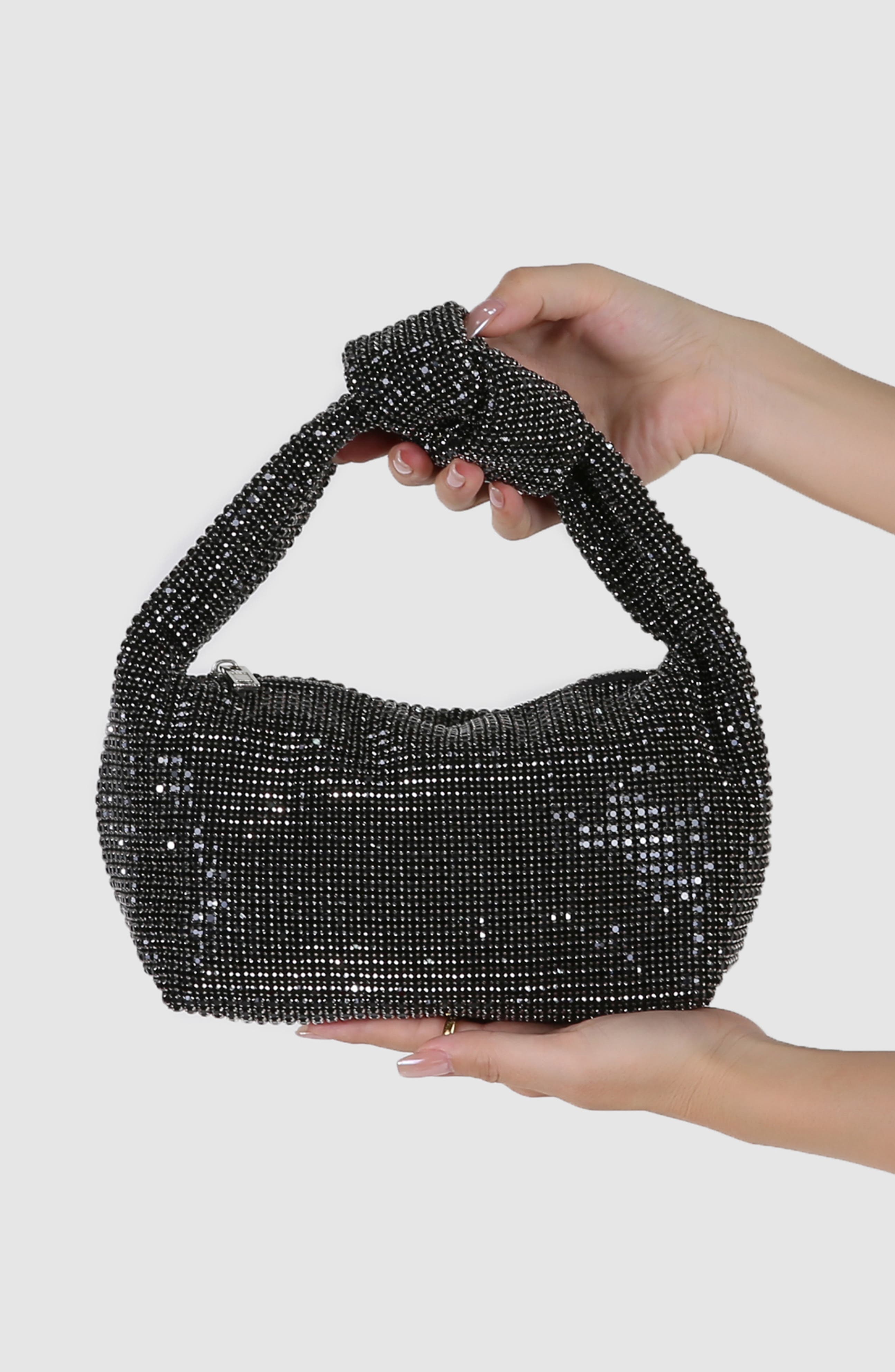 BERNESS Knotted Handle Rhinestone Bag, Alternate, color, Black