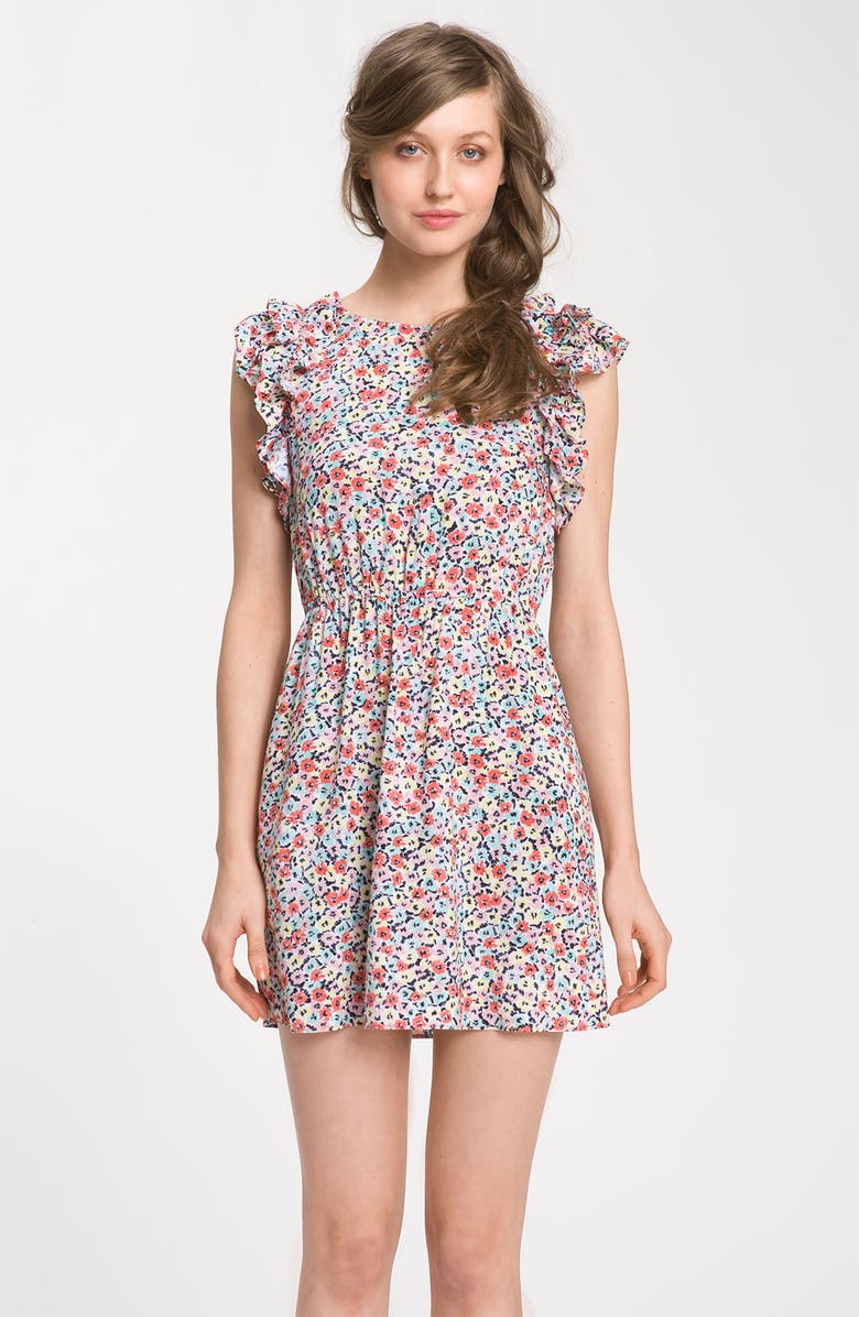 BCBGeneration Floral Ruffle Sleeve Dress, Main, color, 