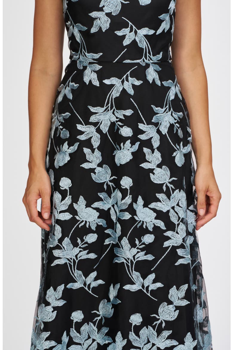 Yvette Embroidered Midi Dress, Alternate, color, BLACK/ SEA ANGEL