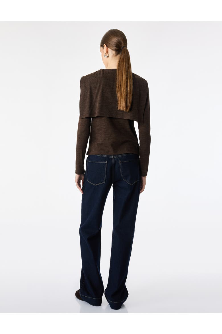 Long Sleeve Tie-Front Shawl Collar Top, Alternate, color, BROWN