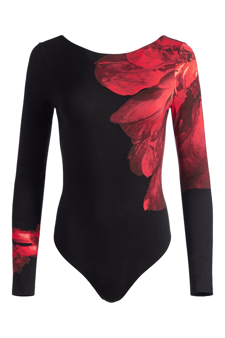 Masako Print Bodysuit, Alternate, color, PEONY PETALS BRIGHT RUBY