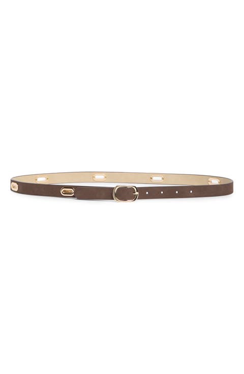 Oval Grommet Skinny Leather Belt