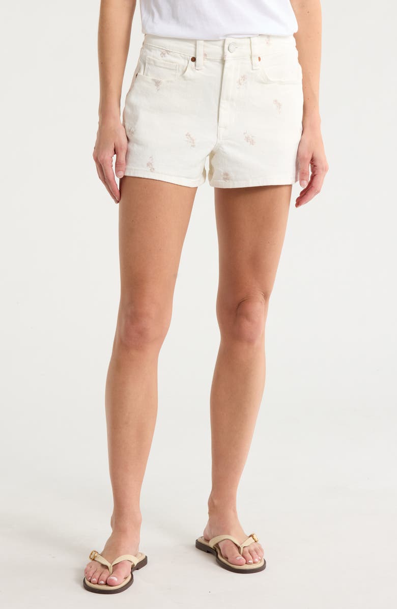 BLANKNYC Reeve Floral Embroidered High Waist Denim Shorts, Main, color, Summer Fling