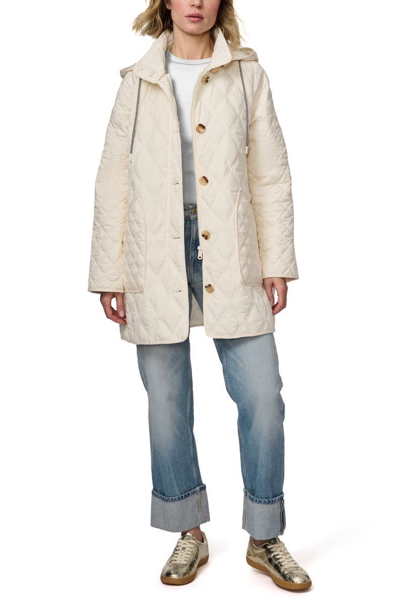 Bernardo Diamond Quilted Hooded Liner Jacket, Alternate, color, Fresh Cream