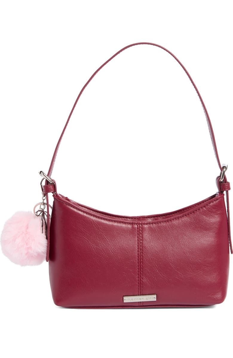 Madden Girl Faux Leather Shoulder Bag with Faux Fur Charm, Alternate, color, Wine