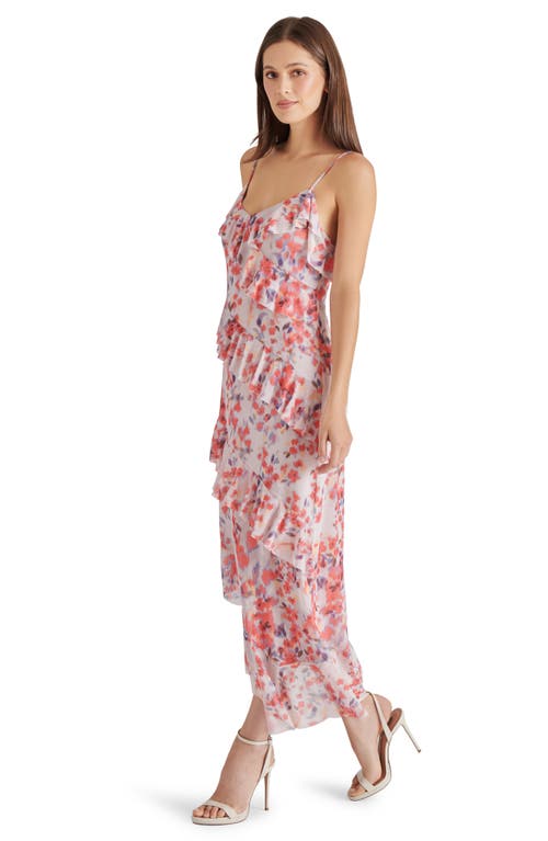 Steve Madden Aida Floral Print Ruffle Sleeveless Asymmetric Midi Dress In Dusty Lavender
