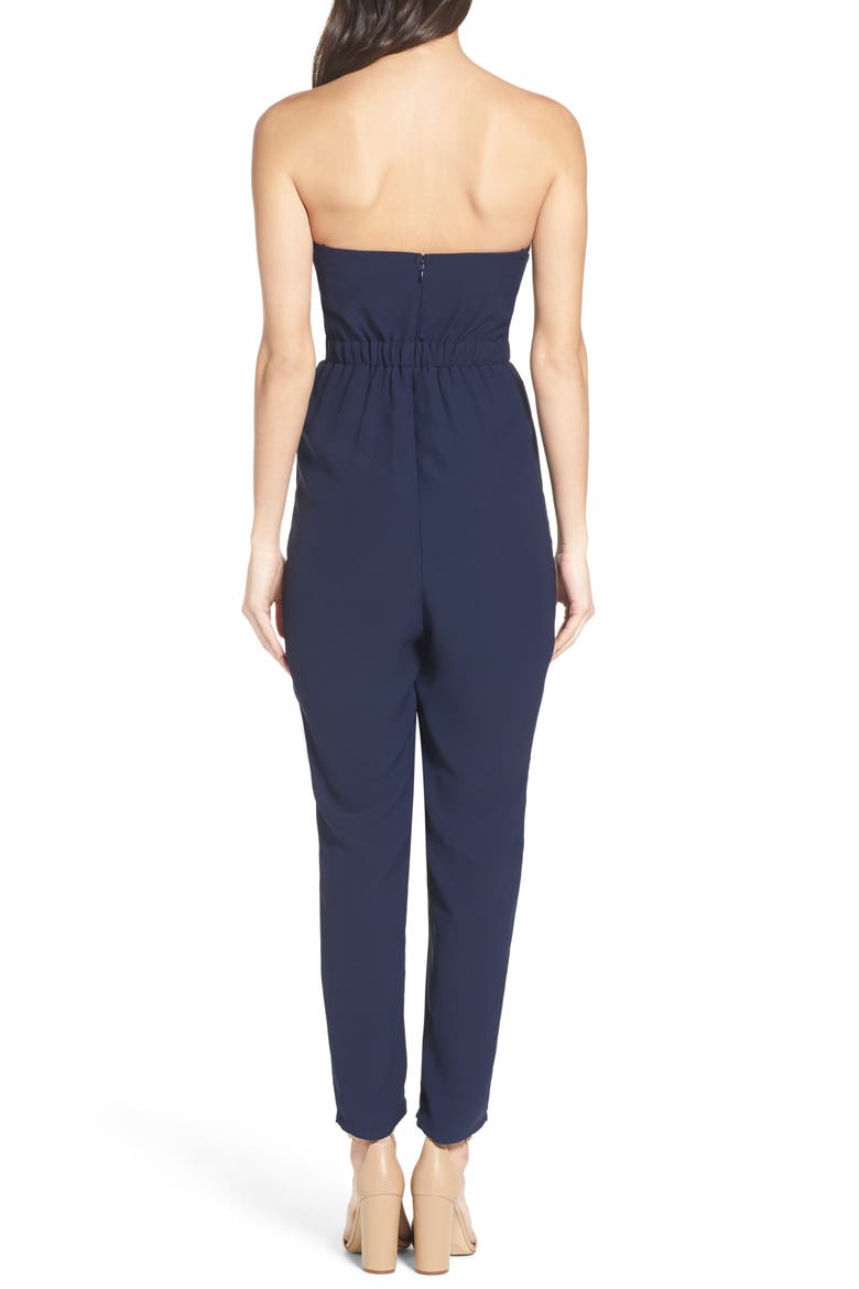Strapless Crepe Jumpsuit, Alternate, color, NAVY