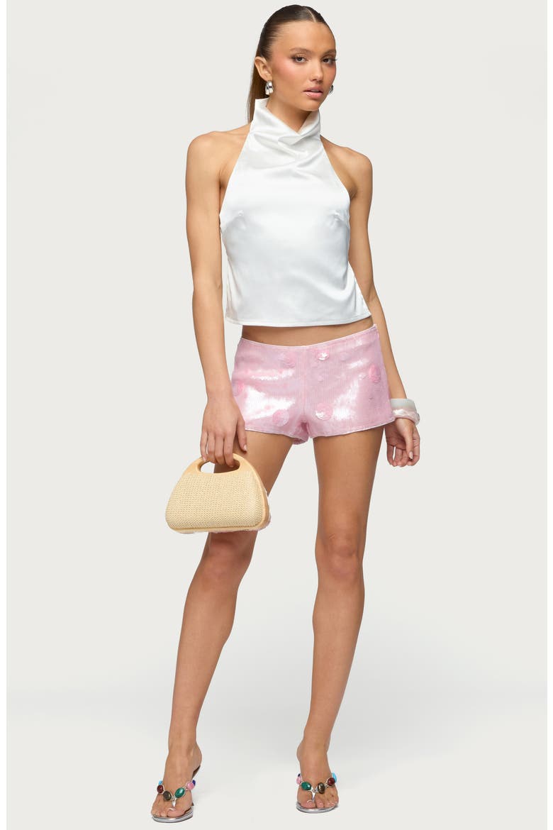 Cowl Neck Backless Satin Crop Top, Alternate, color, CREAM