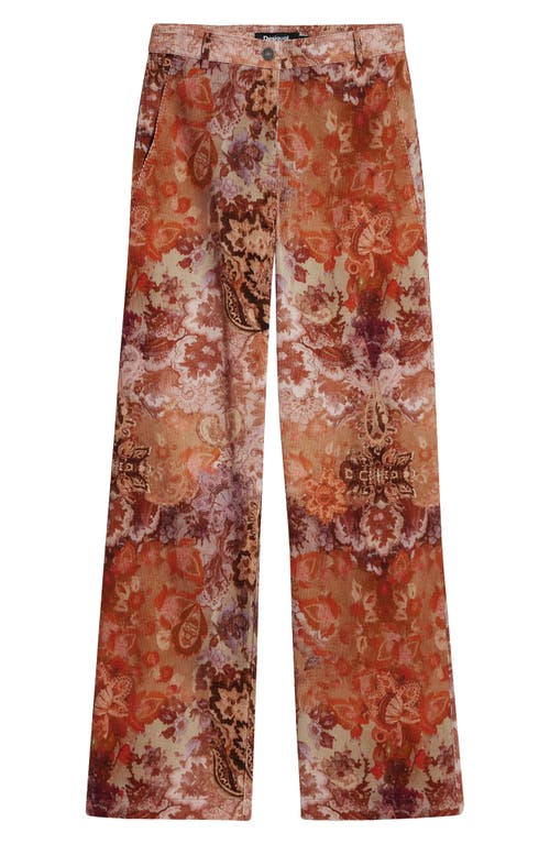 Desigual Paisley Straight Leg Cotton Corduroy Pants In Multi