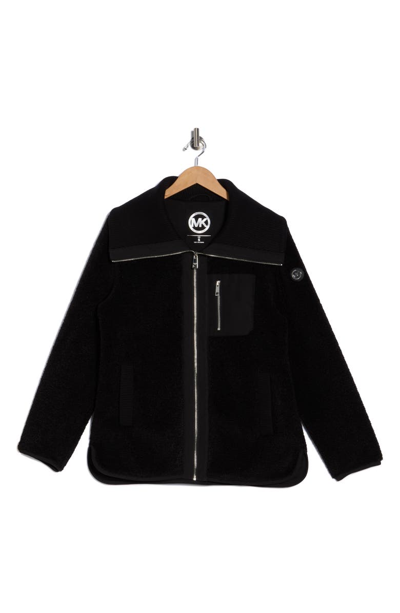 Michael Kors Zip Fleece Jacket, Alternate, color, Black