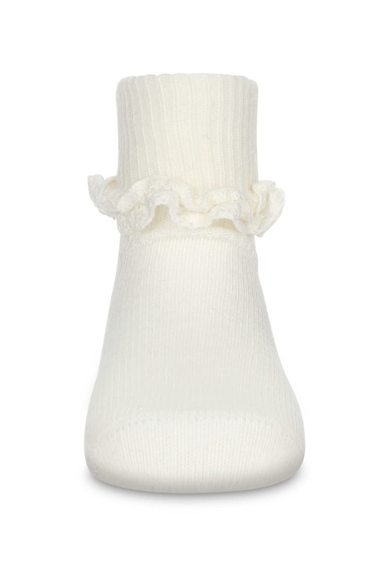 Eyelet-Ruffle-Trim Ankle Sock, Alternate, color, Ivory
