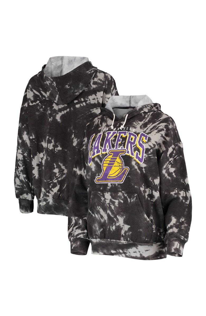 Majestic Threads Women's Majestic Threads Black Los Angeles Lakers Burble Tie-Dye Tri-Blend Pullover Hoodie, Main, color, Black