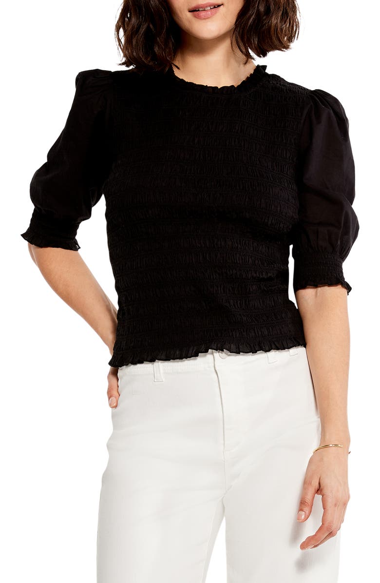 NIC+ZOE Smocked Puff Sleeve Cotton Lawn Top, Main, color, 
