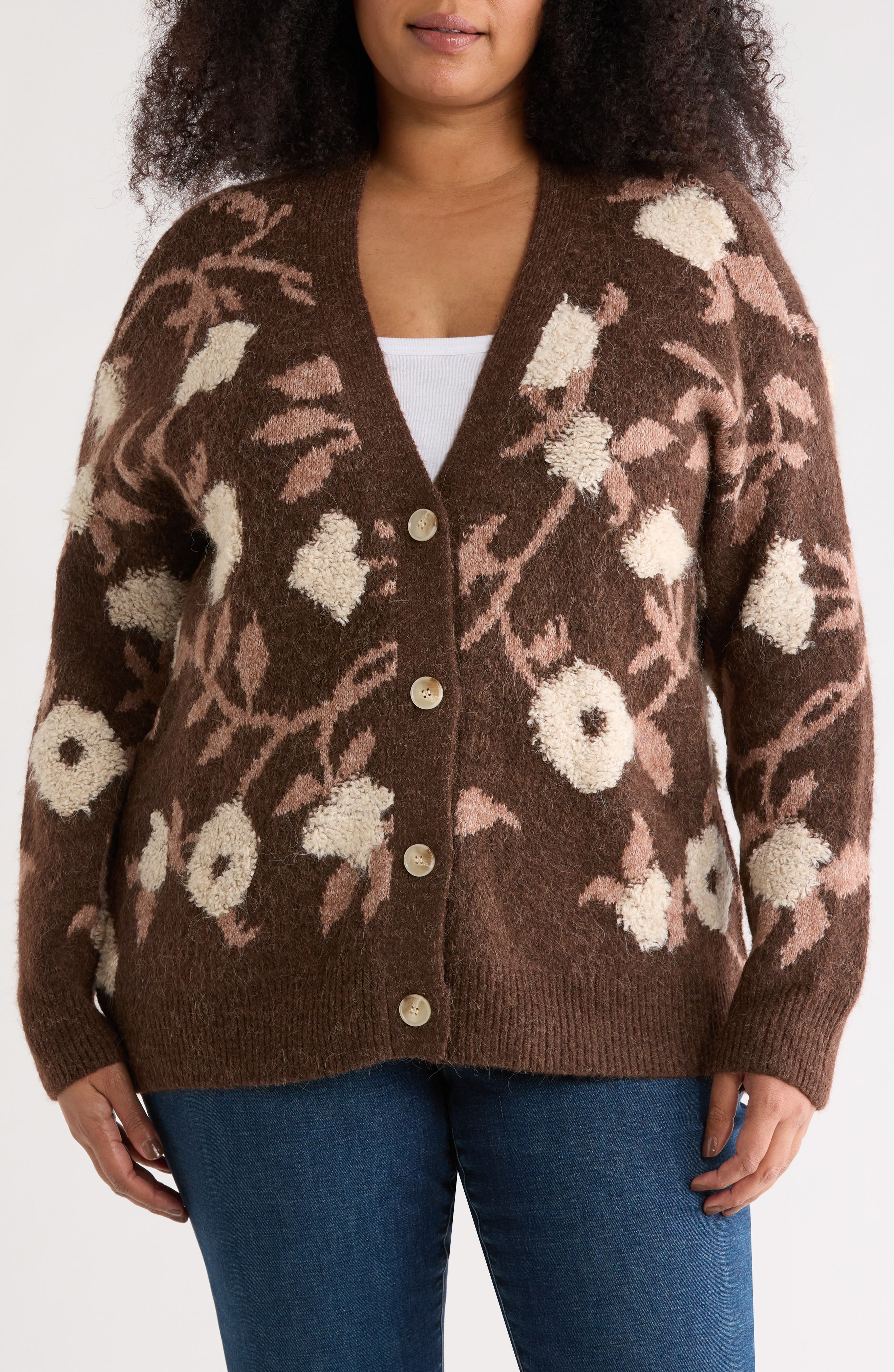 Floral Jacquard Button Front Cardigan - image 3