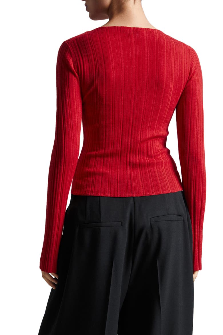 Bell Sleeve Wool Rib Sweater, Alternate, color, RED