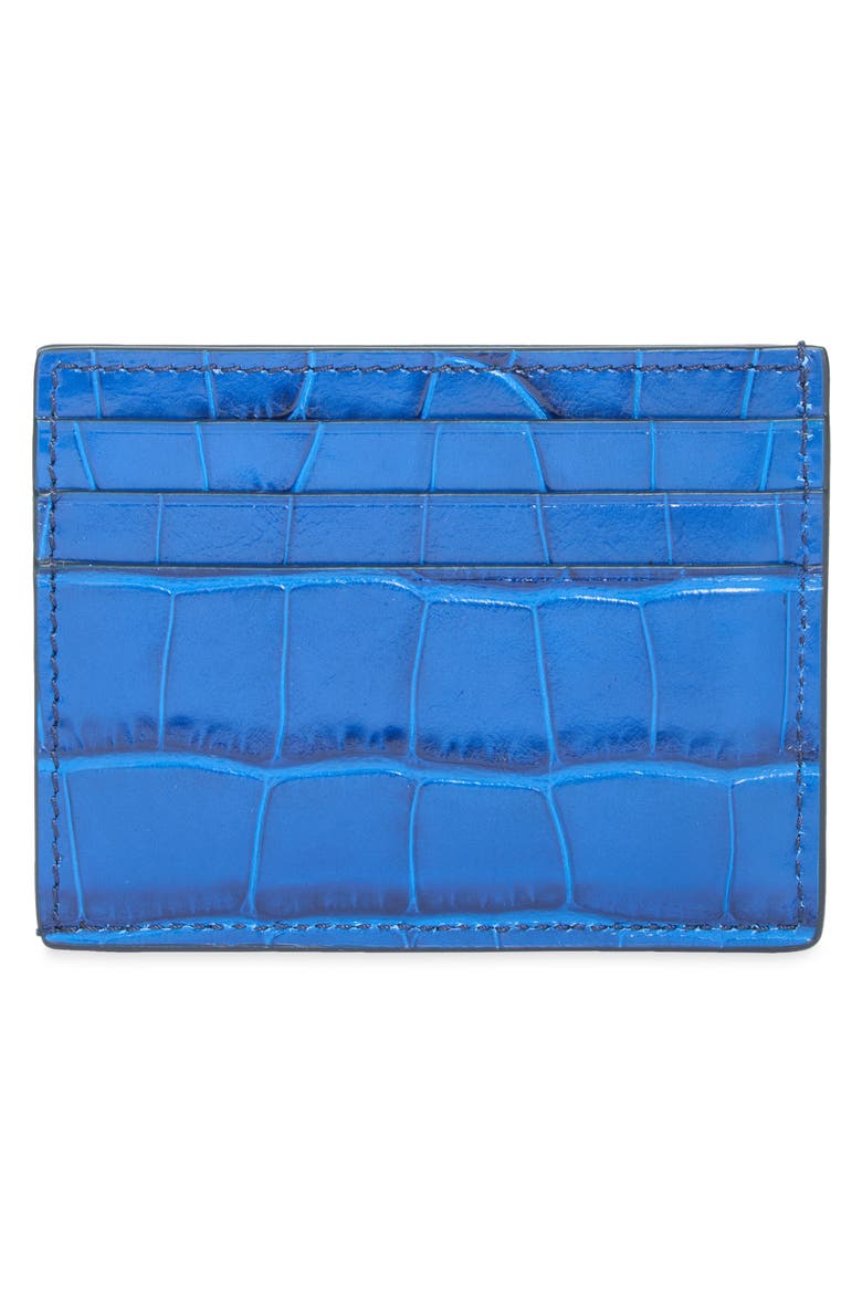 Croc Embossed Leather Card Holder, Alternate, color, ROYAL BLUE