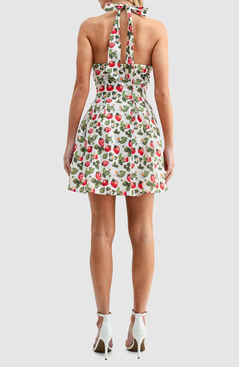 All in Favor Strawberry Print Halter Neck Minidress, Alternate, color, Strawberry Print