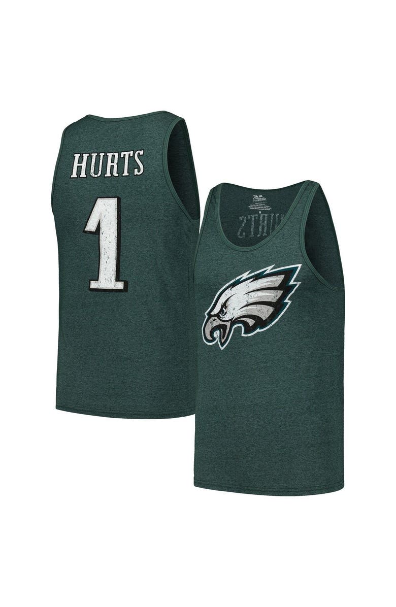 Majestic Threads Men's Majestic Threads Jalen Hurts Green Philadelphia Eagles Name & Number Tri-Blend Tank Top, Main, color, Green
