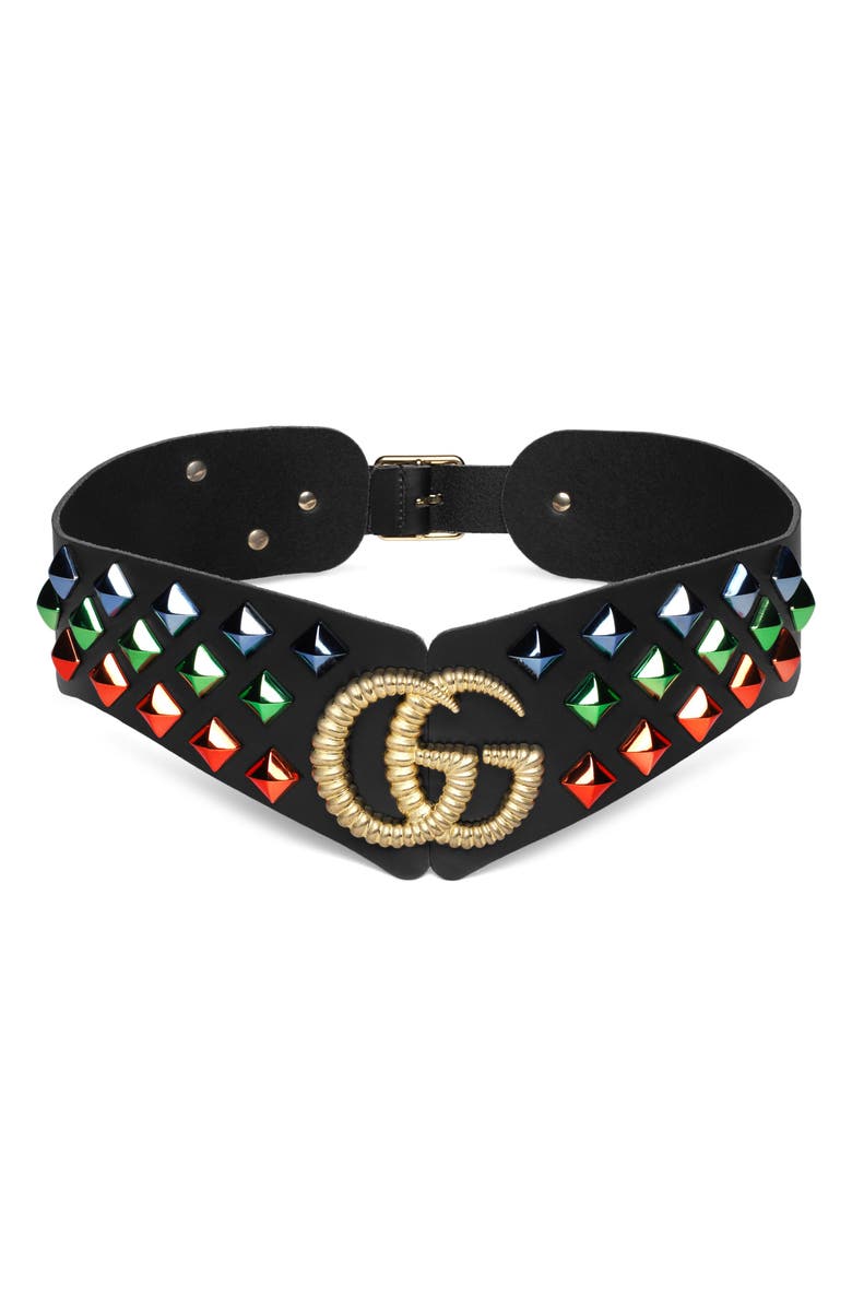 Gucci Double G Studded Leather Belt, Main, color,