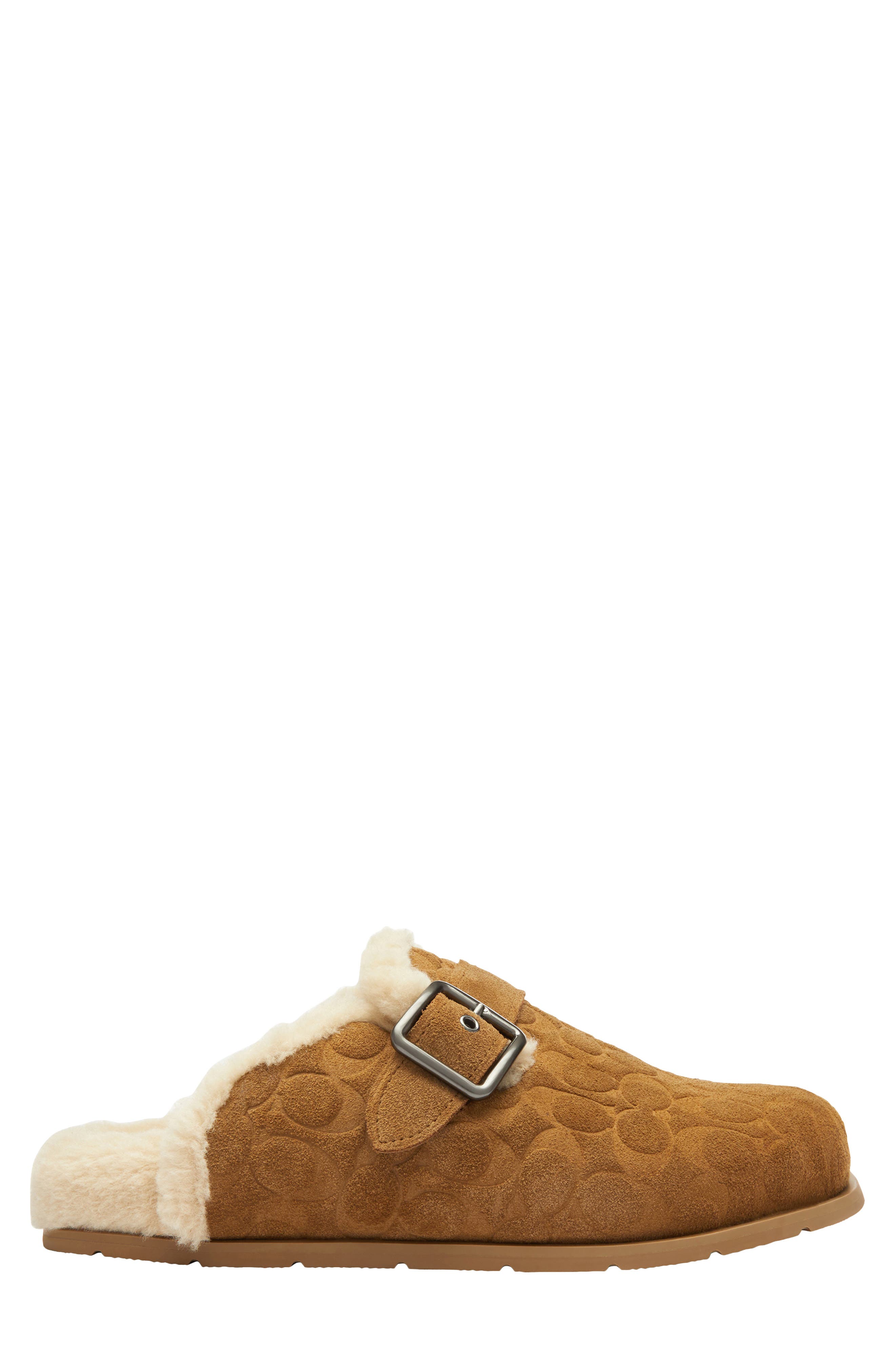 COACH Signature Genuine Shearling Lined Buckle Mule, Alternate, color, Tobacco