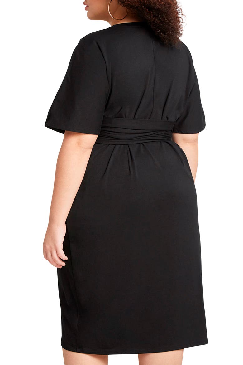 Tie front Flutter Sleeve Midi Sheath Dress, Alternate, color, BLACK ONYX