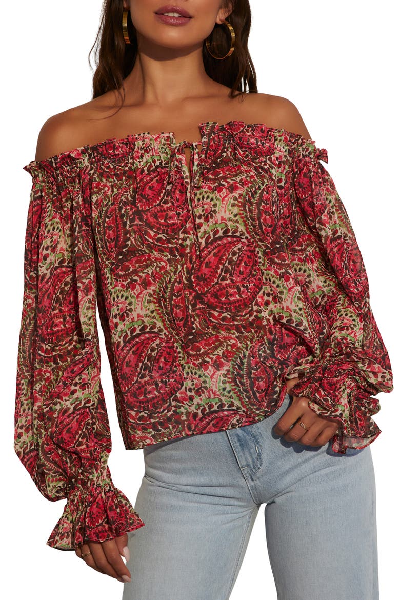 Brinley Print Off the Shoulder Top, Main, color, POMEGRANATE