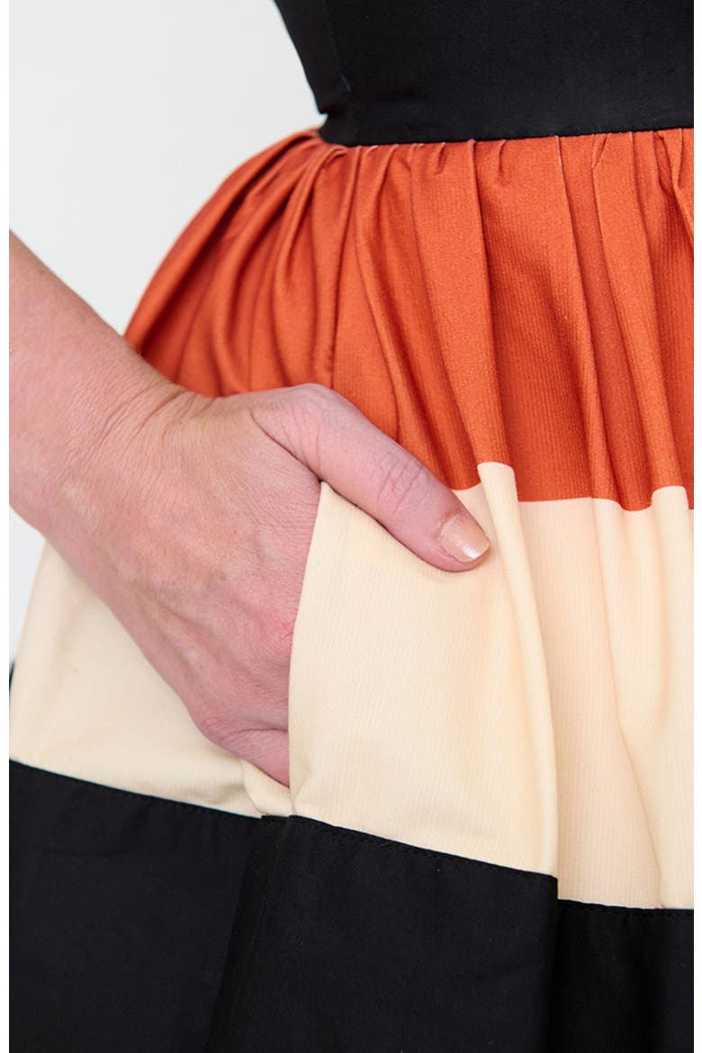 Tiered Cindy Swing Dress, Alternate, color, Black w/ Orange Stripe