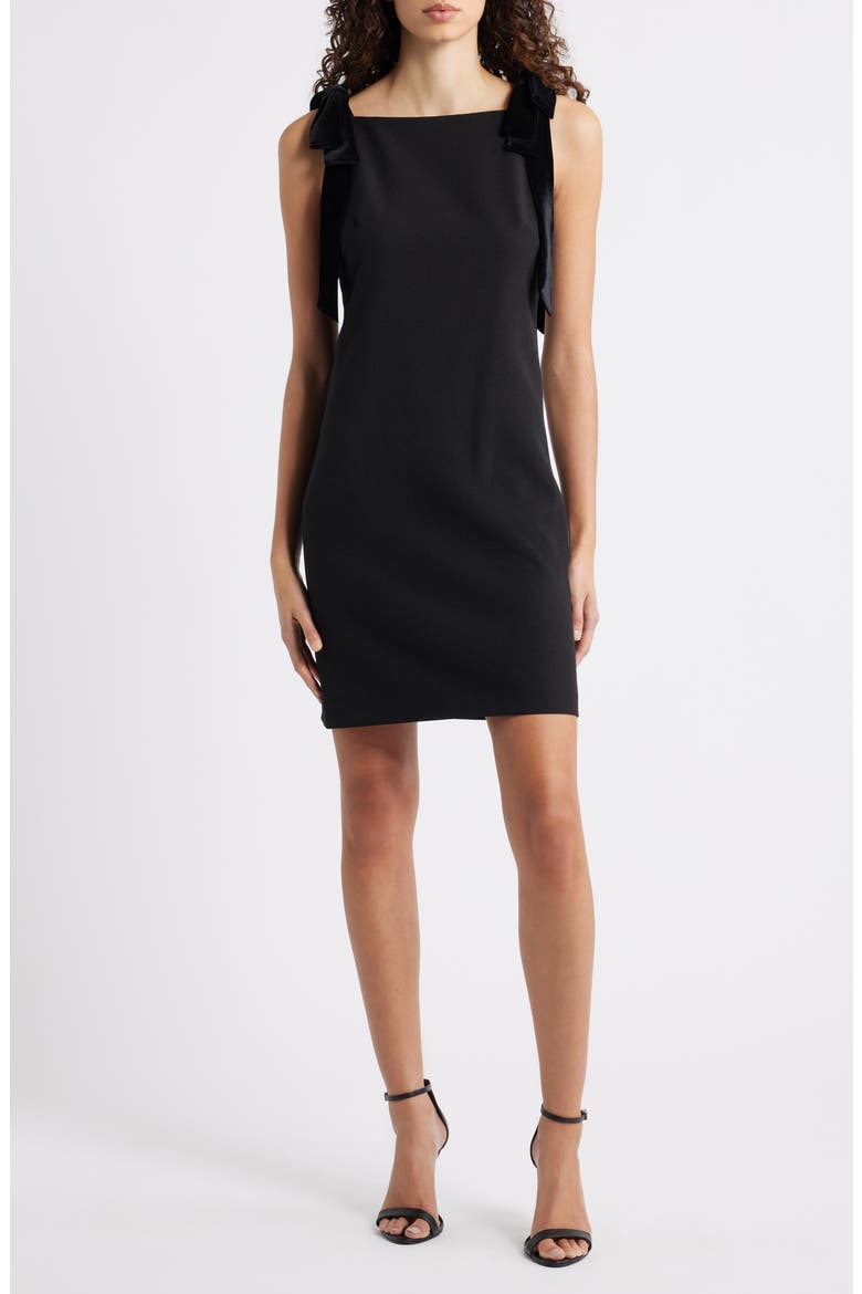 Velvet Bow Stretch Crepe Dress, Main, color, BLACK