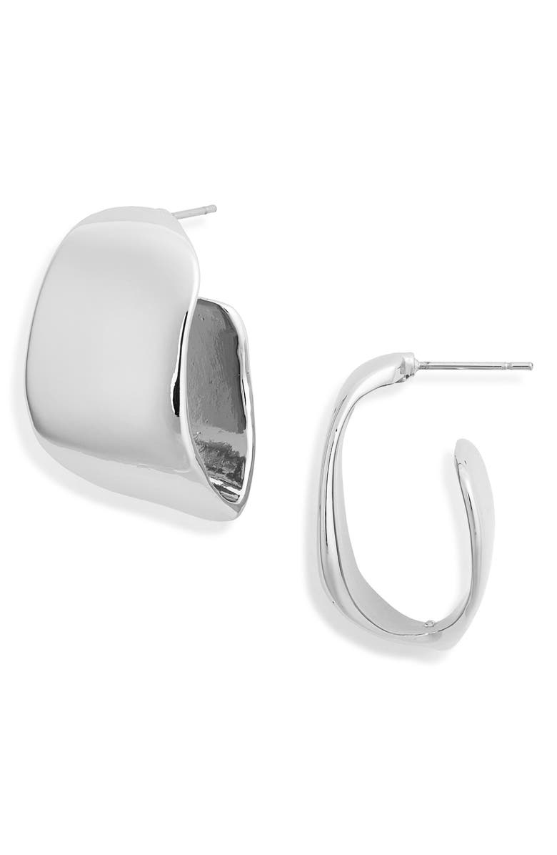 Open Edit Domed Geometric Hoop Earrings, Main, color, Silver