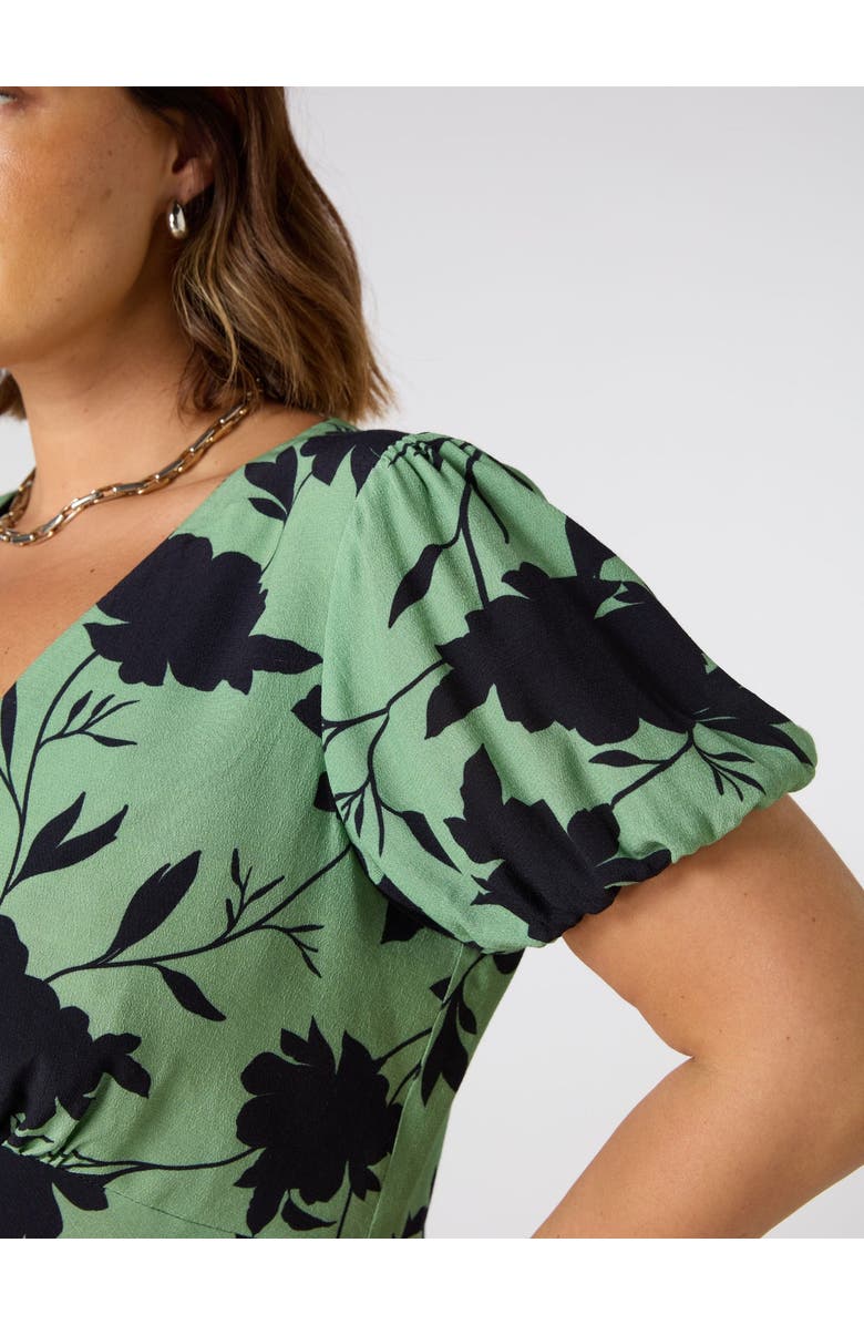 Live Unlimited Floral Print Puff Sleeve Midi Dress, Alternate, color, Green