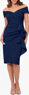 Xscape Evenings Ruffle Off the Shoulder Scuba Knit Cocktail Dress