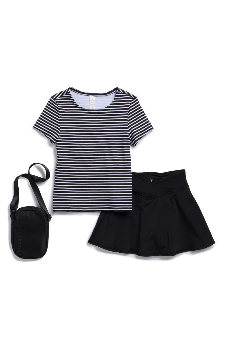 YOGALICIOUS Kids' Lux Bloom T-Shirt, Skirt & Crossbody Bag Set, Main, color, Black
